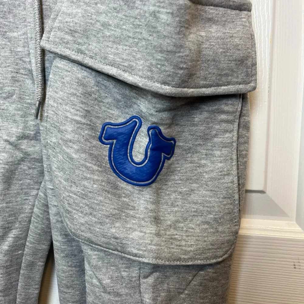 NWT True Religion Gray Joggers with Blue Logo